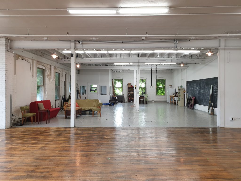 The classroom space as viewed from the dance space